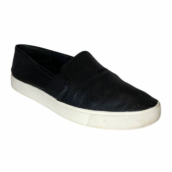 Vince Blair Perforated Black Leather Slip-On Sneakers Size 8.5 - Picture 1 of 13